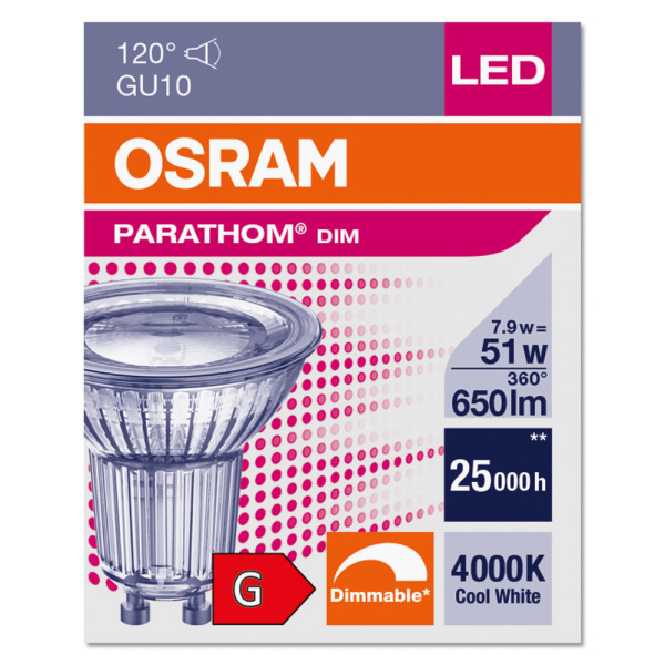 Купить Osram PARATHOM DIM Spot PAR16 GL 80 dim 7,9W/940 GU10 4058075608979