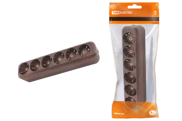 TDM Колодка розеточная 6 гнезд 2П+3 16А 250В "Эко" (бук) SQ1806-0071