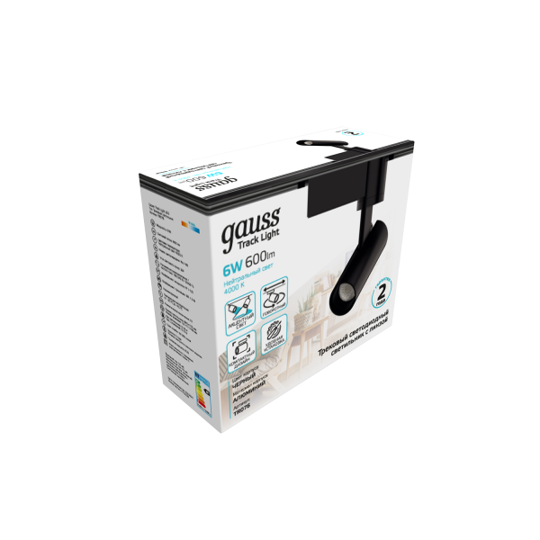 Купить Gauss Светильник трековый цилиндр 6W 600lm 4000K 180-220V IP20 45*155мм черный линза 36º LED TR076