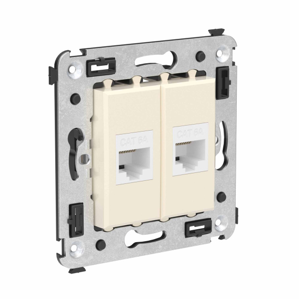Купить DKC Компьютерная розетка RJ-45 без шторки в стену, кат.6А двойная, "Avanti", "Ванильная дымка"