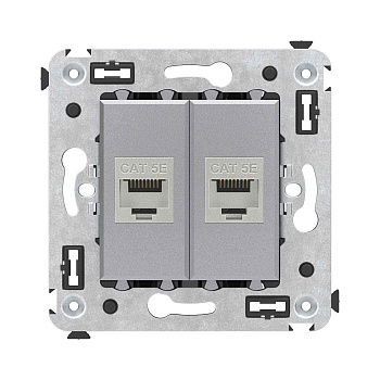 DKC Компьютерная розетка RJ-45 без шторки в стену, кат.5e двойная экранированная, "Avanti", "Закаленная сталь"