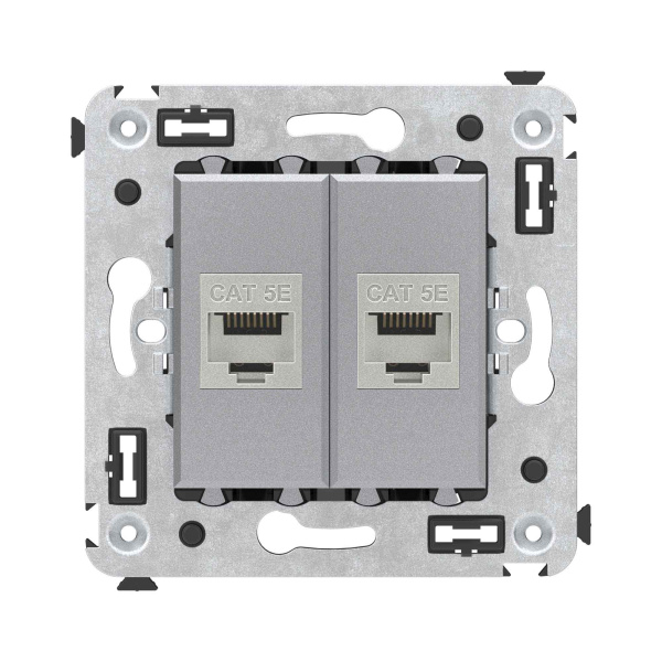 DKC Компьютерная розетка RJ-45 без шторки в стену, кат.5e двойная экранированная, "Avanti", "Закаленная сталь"