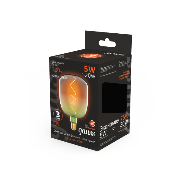 Купить Gauss Лампа Filament V140 5W 200lm 1800К Е27 green-clear flexible LED 1009802105