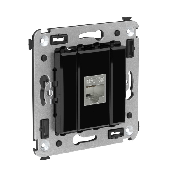 Купить DKC Компьютерная розетка RJ-45 без шторки в стену, кат.5e одинарная экранированная, "Avanti", "Черный квадрат"