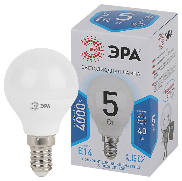 ЭРА LED P45-5W-840-E14 (диод, шар, 5Вт, нейтр, E14)