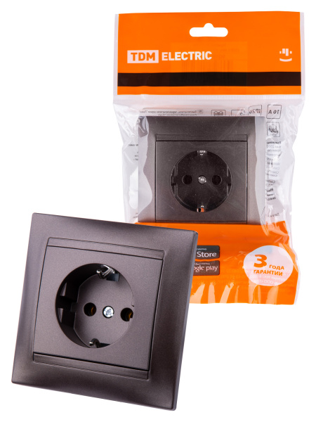 TDM Розетка 2П+З 16А 250В шоколад "Лама" SQ1815-0523