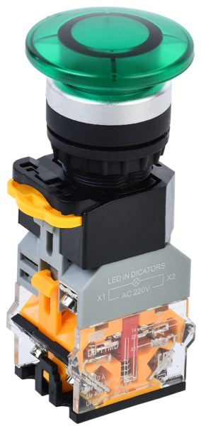 IEK Кнопка D8-11MD "Грибок" d=22мм 1з+1р с подсветкой зеленая