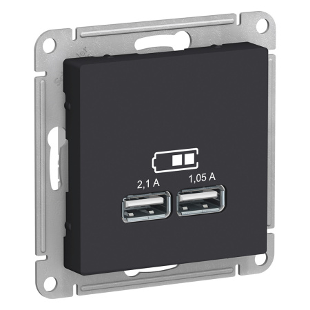 SE AtlasDesign Карбон USB, 5В, 1 порт x 2,1 А, 2 порта х 1,05 А, механизм ATN001033