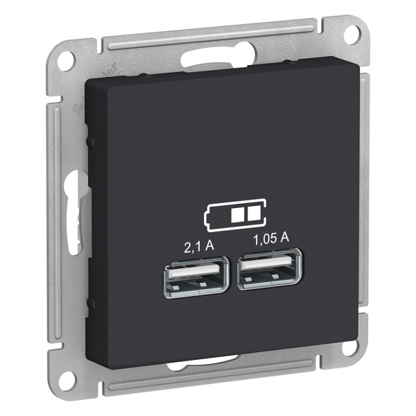 Systeme Electric AtlasDesign Карбон USB, 5В, 1 порт x 2,1 А, 2 порта х 1,05 А, механизм