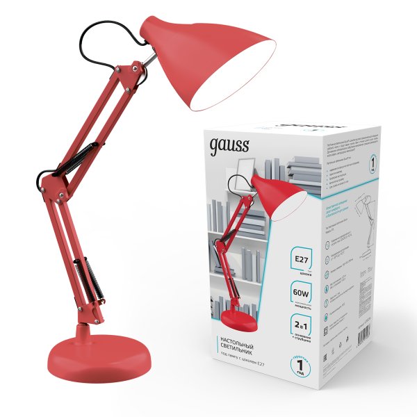 Купить Gauss Светильник настольный модель GTL003 60W 220-240V E27 красный струбцина и основание 1/12 GT0034