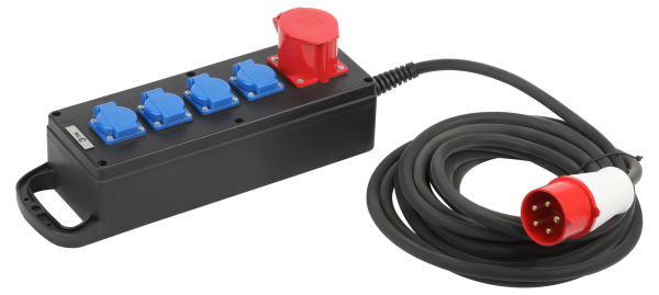 ЭРА Удлинитель силовой ЭРА IND380-U-5e-5x2,5-5m-IP44 380В на каучуковой колодке 5 розеток 1xCEE 5P/4xSCHUKO 5м КГ 5х2,5