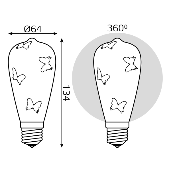 Купить Gauss Лампа Filament ST64 4W Е27 Butterfly-3D LED 147802404