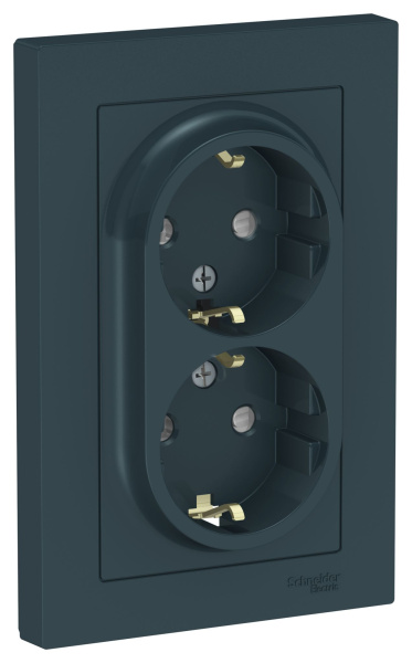 Купить Systeme Electric AtlasDesign Изумруд Розетка с/з двойная, со шторками, 16А, в сборе