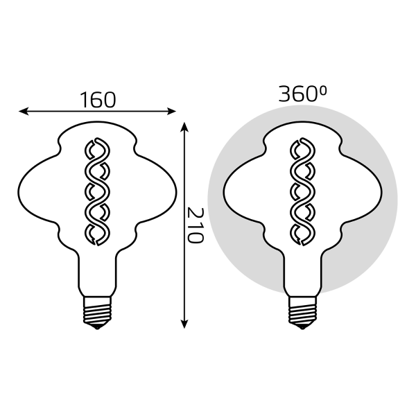 Купить Gauss Лампа Filament BD160 8W 330lm 2400К Е27 gray flexible LED 162802008