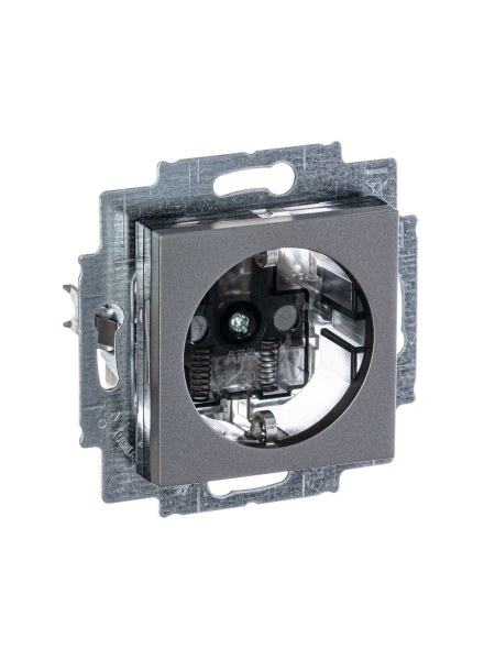 Купить ABB EPJ Levit сталь / дымчатый чёрный Розетка с заземлением со шторками 2CHH203457A6069