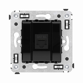 DKC Компьютерная розетка RJ-45 без шторки в стену, кат.6А одинарная, "Avanti", "Черный квадрат"