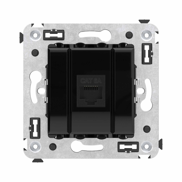 DKC Компьютерная розетка RJ-45 без шторки в стену, кат.6А одинарная, "Avanti", "Черный квадрат"