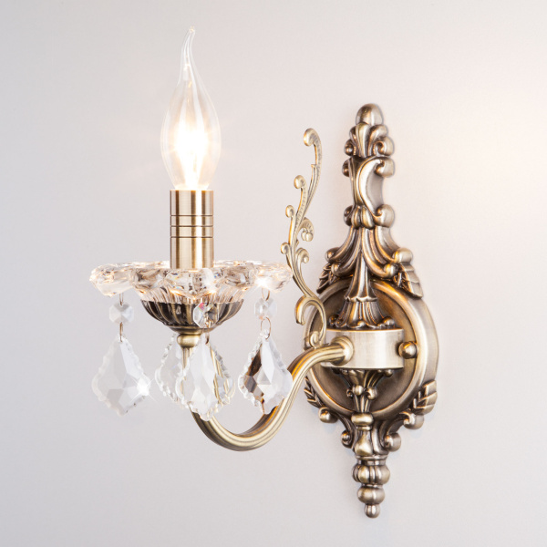 Eurosvet Бра с хрусталем 3281/1 античная бронза / прозрачный хрусталь 00000065241