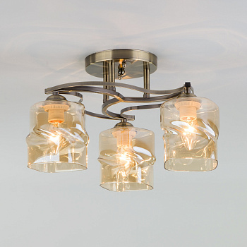 Eurosvet Потолочная люстра со стеклянными плафонами 30158/3 античная бронза a044951