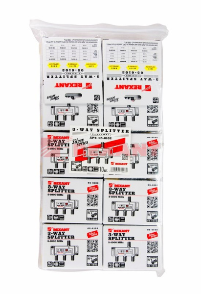 Купить Делитель ТВ х 3 + 4шт. F "BOX" 5-1000 МГц "Silver" Rexant 05-6102