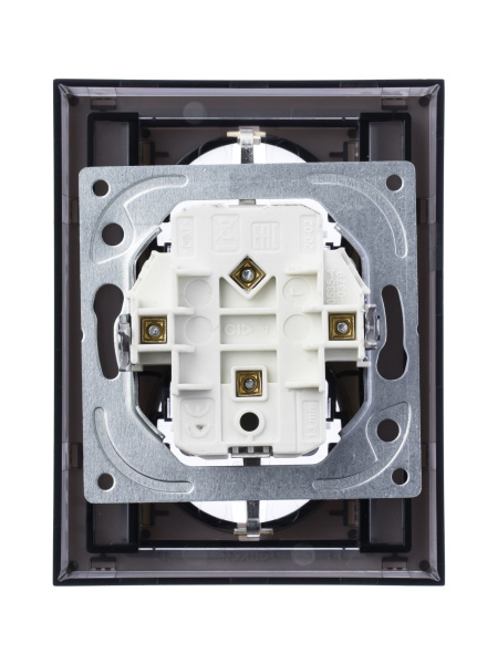 Купить ABB EPJ Levit белый / дымчатый чёрный Розетка двойная с заземл, со шторками 2CHH223457C6062