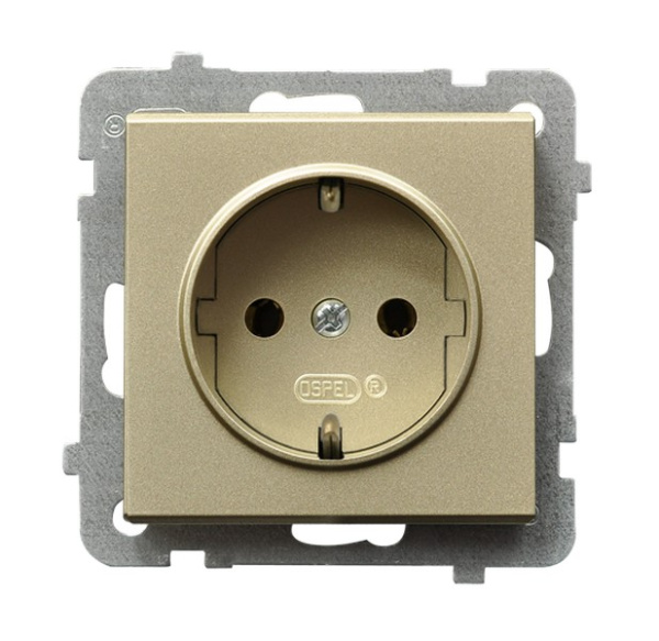 Ospel Sonata Шампанский золотой Розетка 1-я с/з Schuko, без рамки GP-1RS/m/39