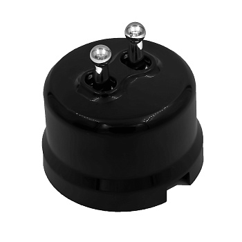 BIRONI Лизетта Пластик Черный Выключатель кнопочный 2-кл (тумблерный), ручка Серебро B1-232-23-S-PB