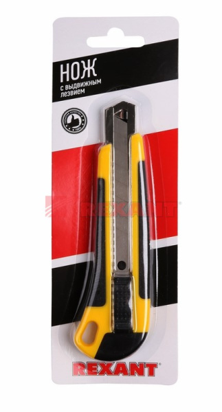 Купить Нож с сегментированным лезвием 18 мм, корпус ABS пластик обрезиненный Rexant 12-4901
