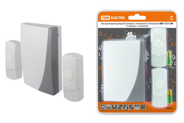 TDM Звонок ЗББ-12/1-2М (беспр., бат., 2 кнопки) SQ1901-0006