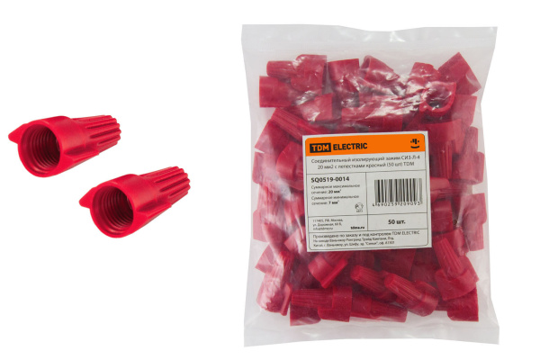 TDM Соединительный изолирующий зажим СИЗ-Л-4 20 мм2 с лепестками красный (50 шт) SQ0519-0014
