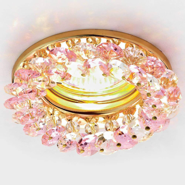 Купить Ambrella Встраиваемый точечный светильник K206 PI/G золото/розовый хрусталь MR16