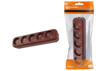 TDM Колодка розеточная 5 гнезд 2П б/з 10А 250В "Эко" (бук) SQ1806-0067