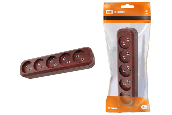 TDM Колодка розеточная 5 гнезд 2П б/з 10А 250В "Эко" (бук) SQ1806-0067