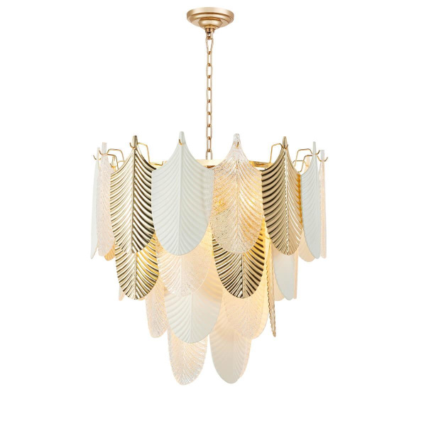 Favourite 2619-19P подвесная люстра Каркас золотого цвета, декоративные элементы из белого фарфора, полупрозрачного стекла и золотого металла