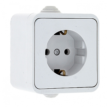 EKF PROxima Прага Розетка 1-местная 16А с заземлением IP44 белая EKR16-028-10-44