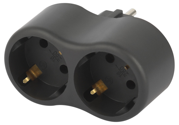 ЭРА Разветвитель электрический ЭРА SPx-2e-B на 2 розетки с заземлением 16А черный