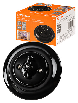 TDM Выключатель скрытой установки фарфоровый поворотный 2-кл. с ручкой (бантик) 10А черный «Болонь» SQ1820-0212