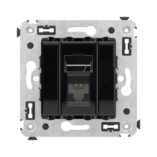 Купить DKC Компьютерная розетка RJ-45 в стену, кат.6А одинарная, "Avanti", "Черный квадрат"