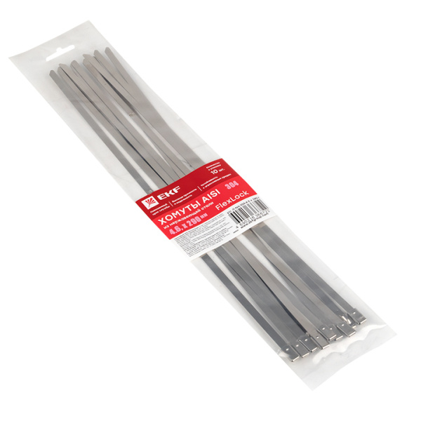 Купить EKF PROxima Хомут AISI 304 из нержавеющей стали, 4.6x290 (10 шт.) FlexLock