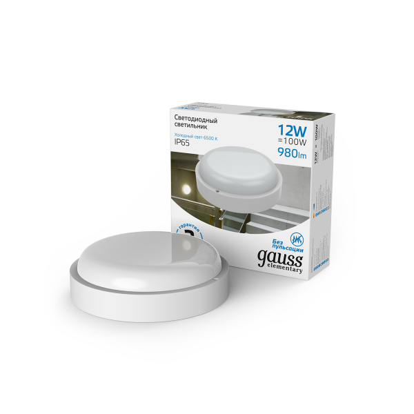 Купить Gauss Светильник ЖКХ UNIVERSAL круг 12W 980lm 6500K 160-260V IP65 D160*53 белый LED 126411312