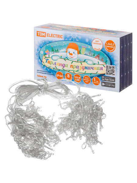 TDM Гирлянда новогодняя "Занавес" 1,5х2,5 м, белый свет, 8 режимов, наружное использование, IP44, SQ0361-0029