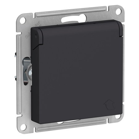 Systeme Electric AtlasDesign Карбон Розетка с/з, со шторками, с крышкой, 16А