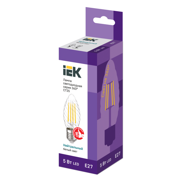 Купить IEK Лампа LED CT35 свеча витая 5Вт 230В 4000К E27 серия 360°