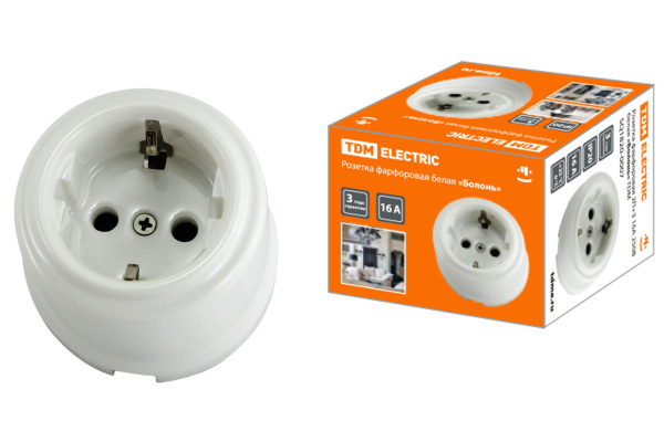 TDM Розетка фарфоровая 2П+З 16А 250В белая «Болонь» SQ1820-0007