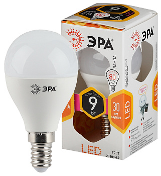 ЭРА LED P45-9W-827-E14 (диод, шар, 9Вт, тепл, E14)