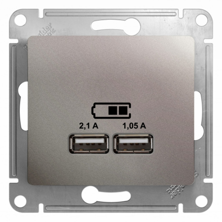 SE Glossa Платина Розетка USB 5В/2,1А, 2х5В/1,05А GSL001233