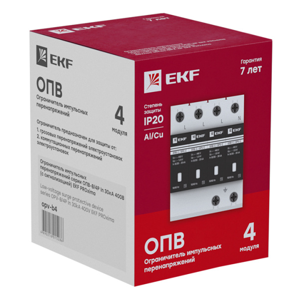 Купить EKF PROxima Ограничитель импульсных напряжений ОПВ-B/4P In 30кА 400В с сигн.