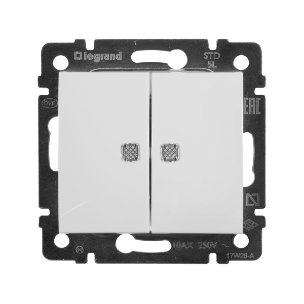 Купить Legrand Valena Бел Выключатель 2-х клавишный с подсветкой 774428