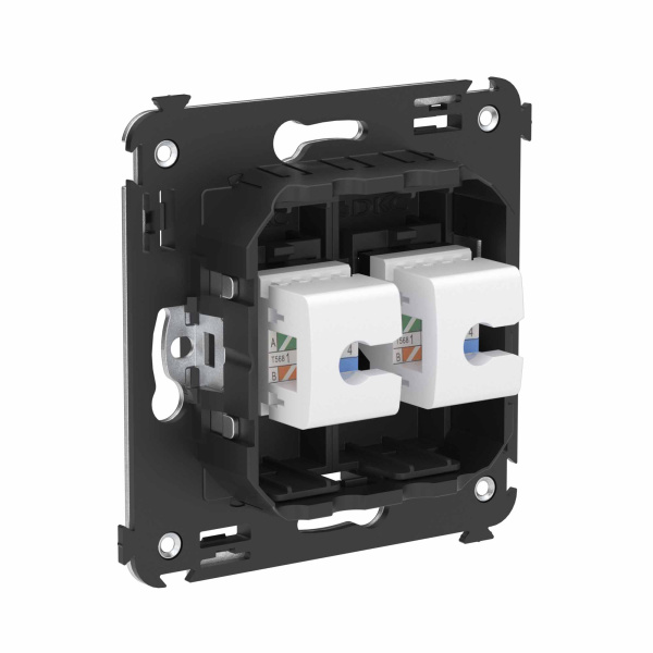 Купить DKC Компьютерная розетка RJ-45 без шторки в стену, кат.6 двойная, "Avanti", "Черный матовый"