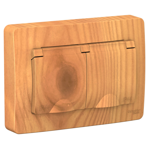 Systeme Electric Blanca внутр Ясень Розетка 2-ая с/з IP44 со шторками, 16А, 250В